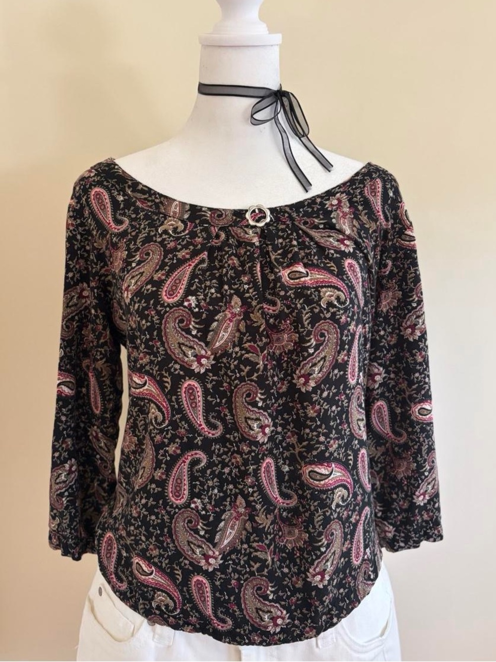 Vintage paisley fairy black pink top floral buckle whimsygoth lolita 90s Y2K S